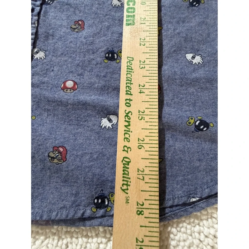 Nintendo Super Mario Bros Mens XL Blue Chambray Short Sleeve Button Down Shirt - Picture 10 of 11
